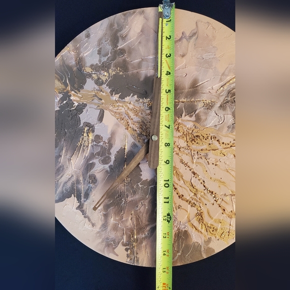 15" Circular Hand-Painted Wall Clock, Gold, Brown, Peach, minimalist style - Picture 3 of 5